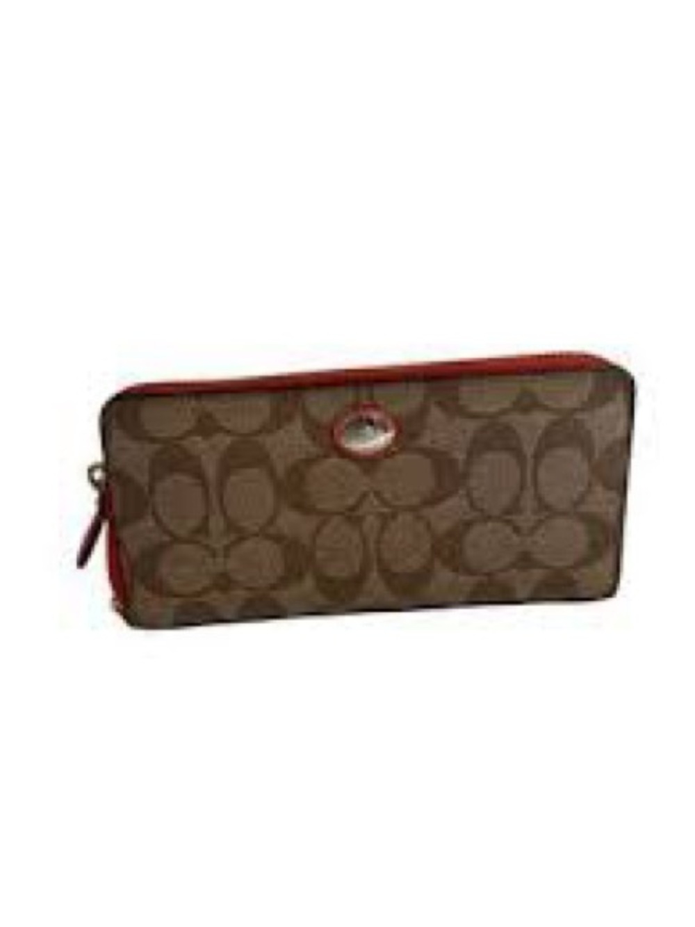 COACH, the Signature Canvas Brown and red wallet!